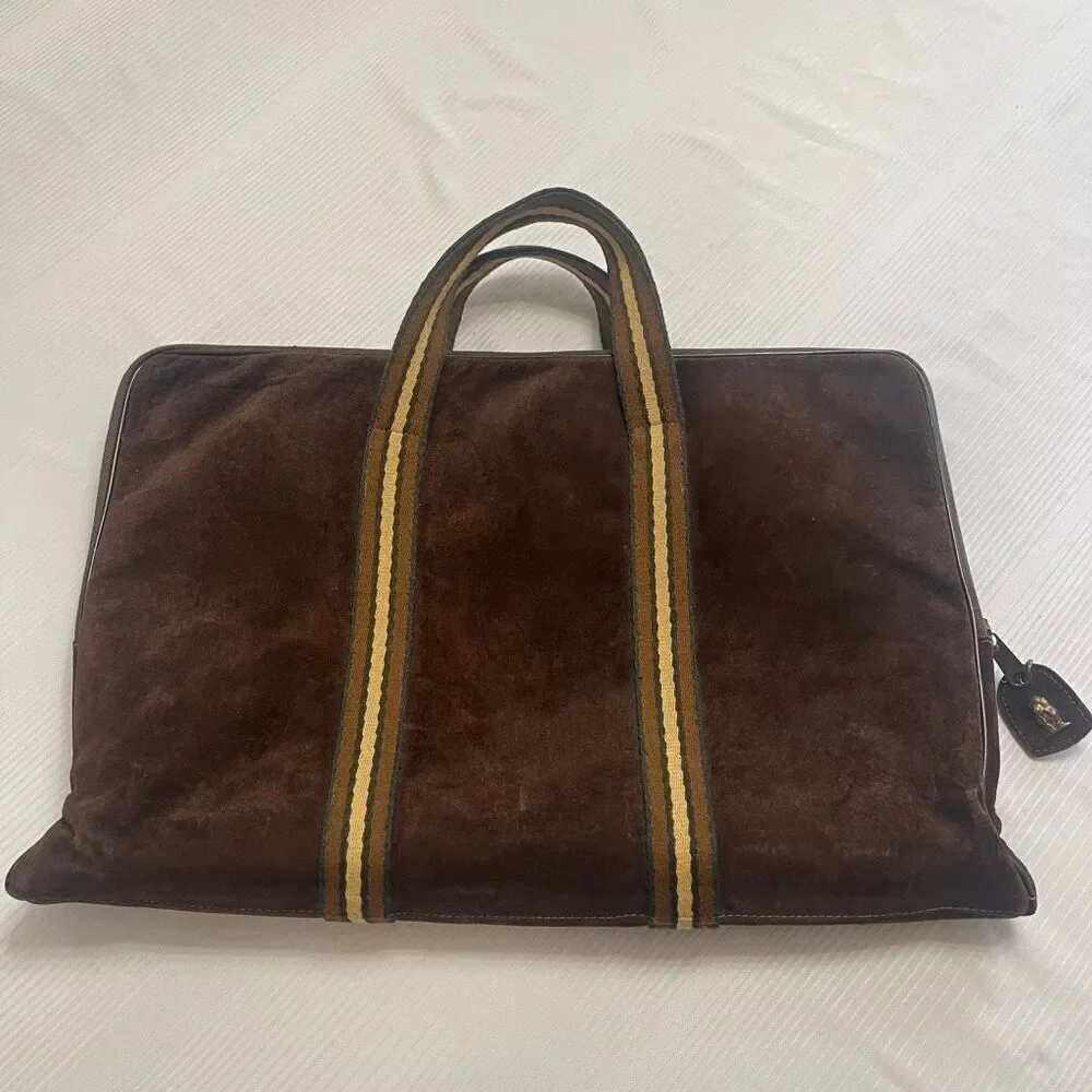 Flora Grossman Brown Leather Bag Clutch Purse Handbag Briefcase Vtg 70s 80s